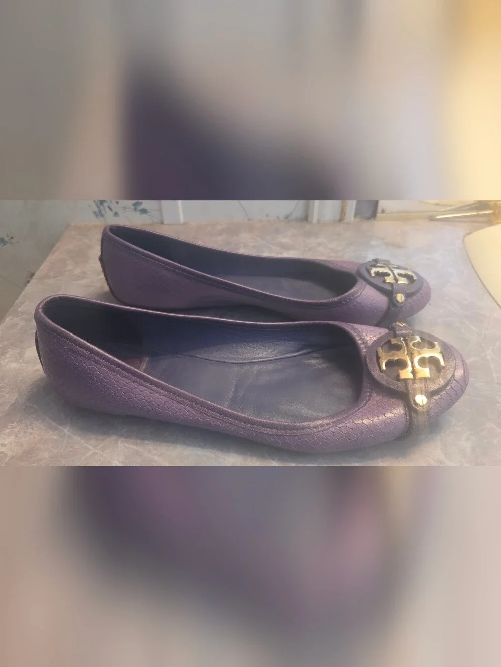 Tory Burch Purple Logo Ballet Flats
